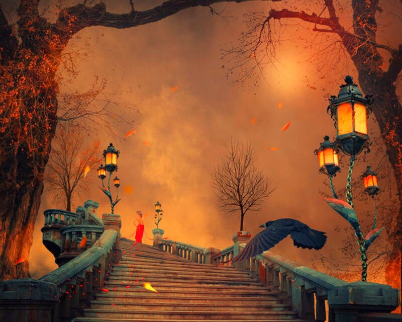 Woman on Stone Stairs — Orange