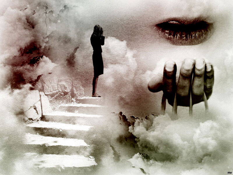 Woman on Stone Steps — Black, Dramatic