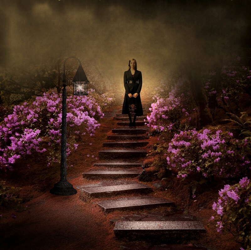 Woman on Stone Steps — Purple
