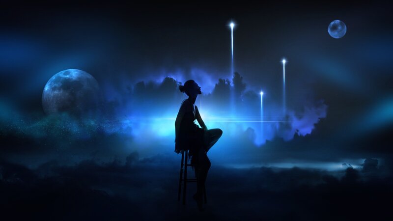 woman on stool under moonlight