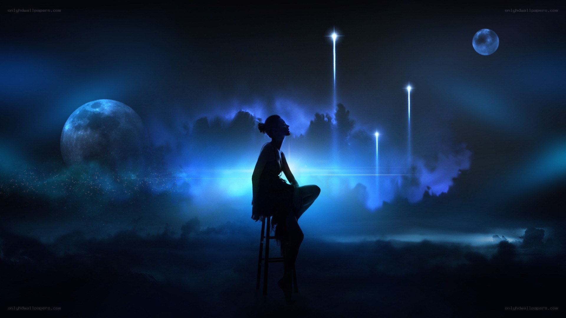 woman on stool under moonlight