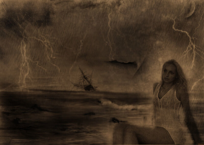 Woman on Stormy Beach — Brown
