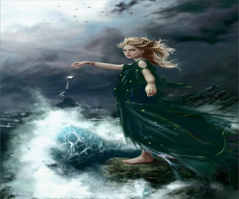 woman on stormy shore