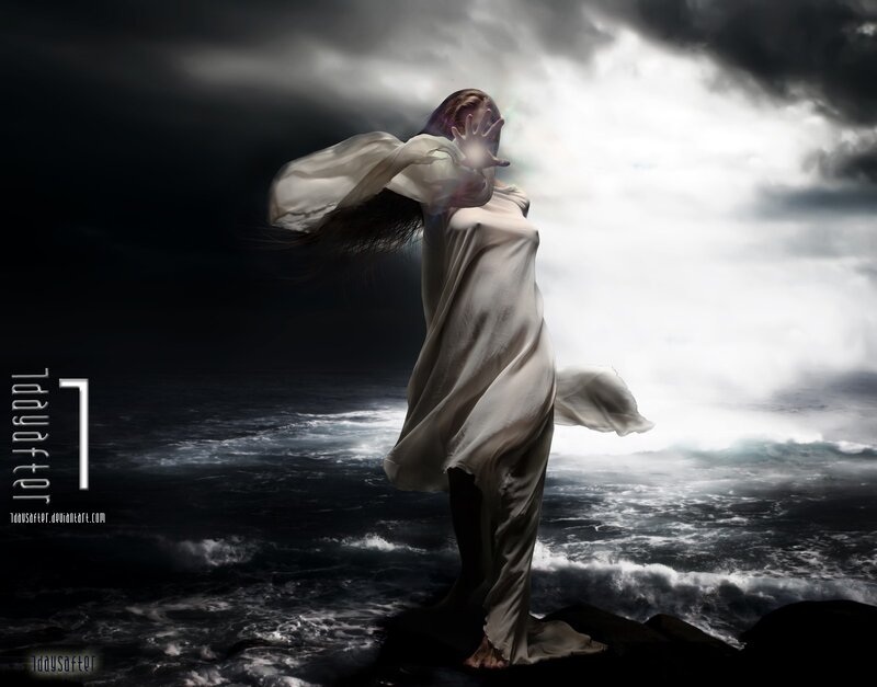 woman on stormy shore
