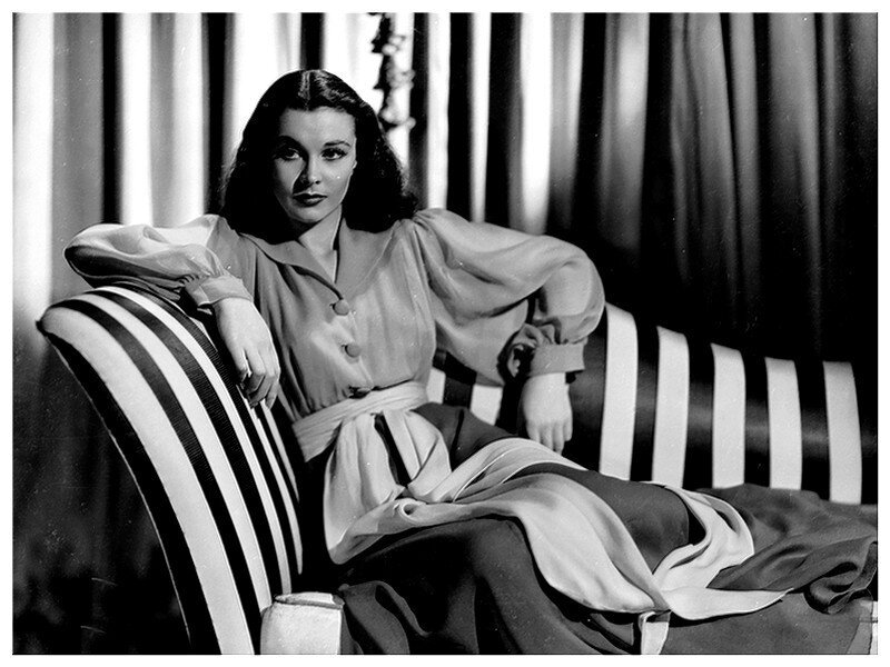 Woman on Striped Couch — Black