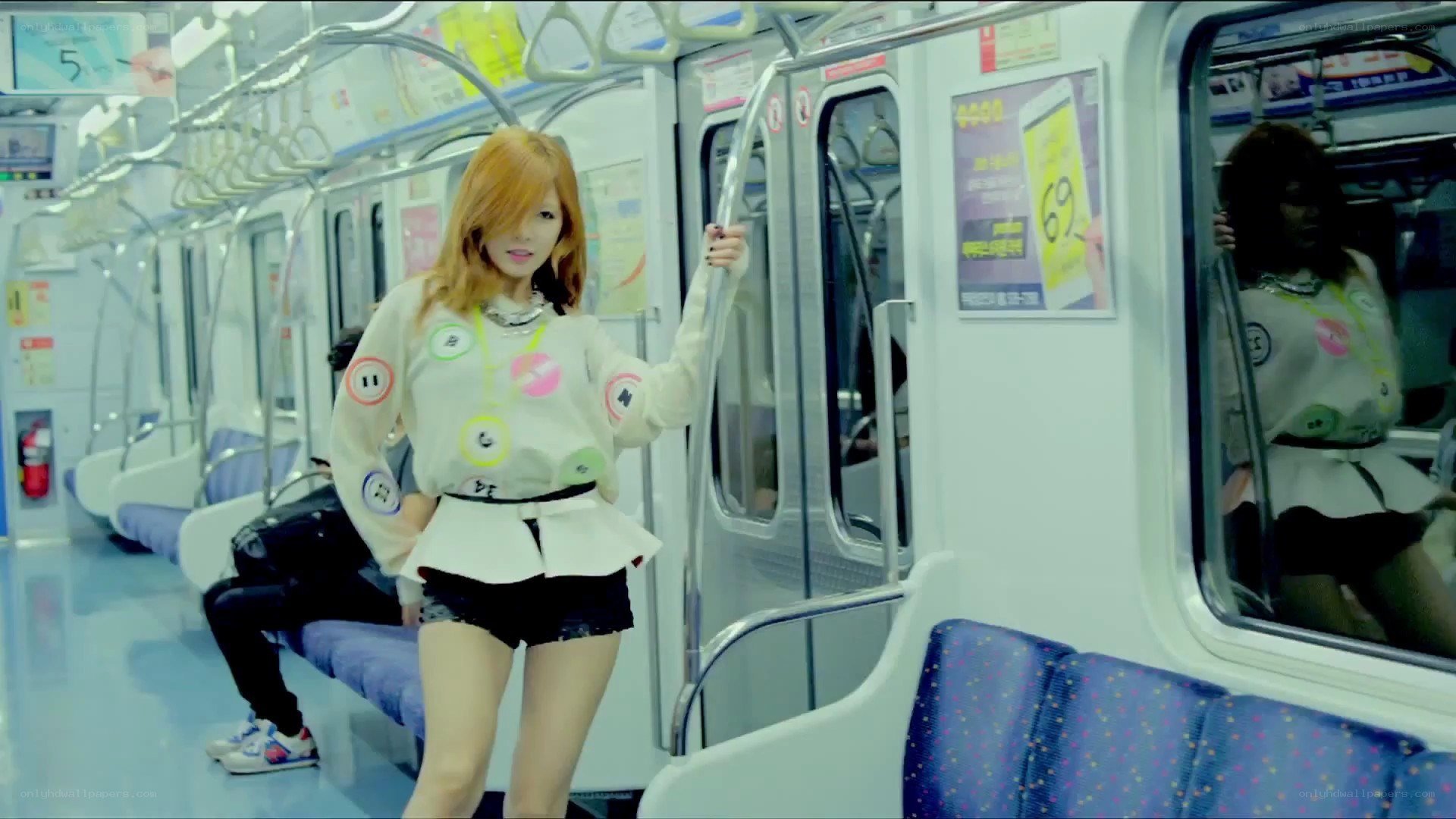 woman on subway train