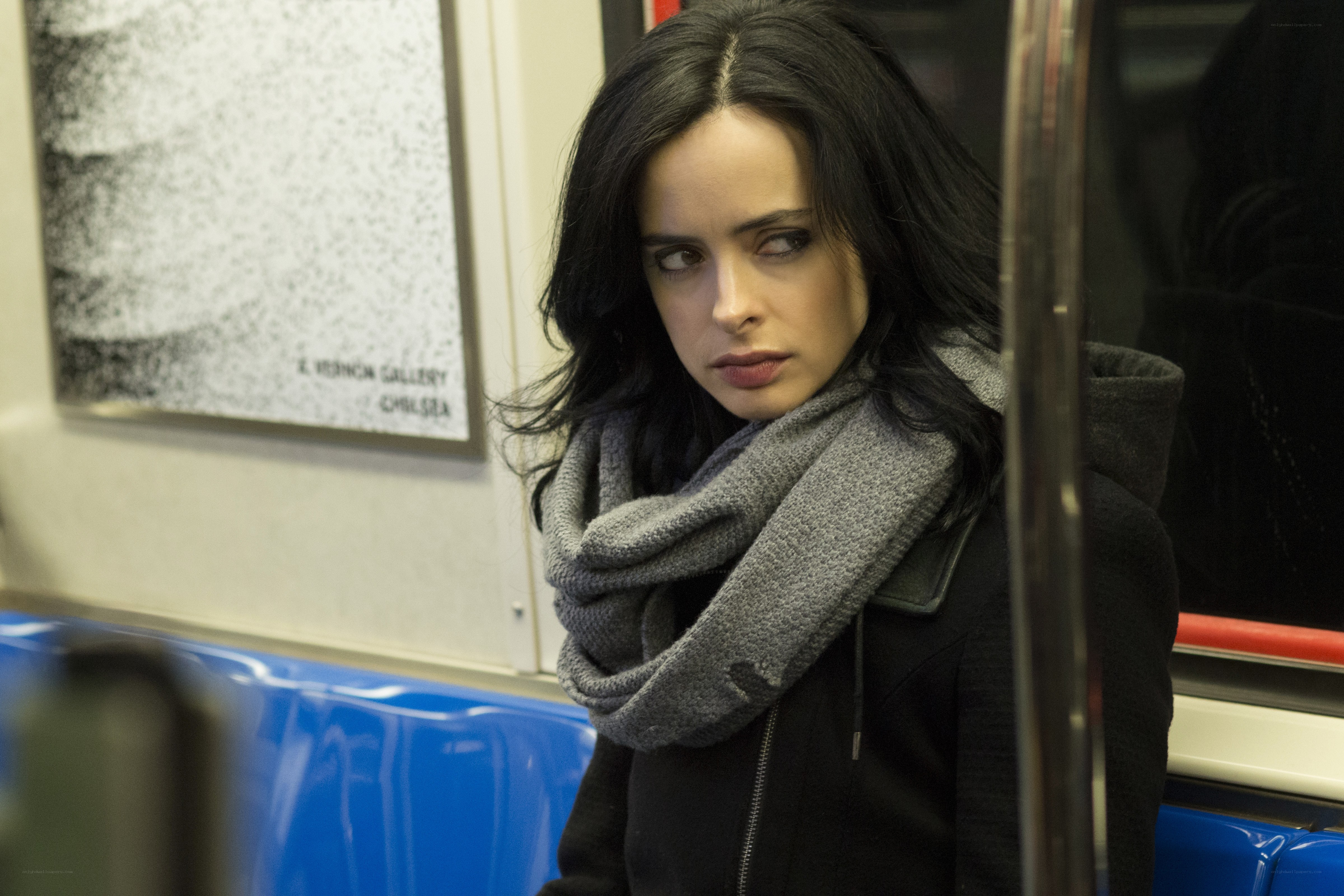 woman on subway train