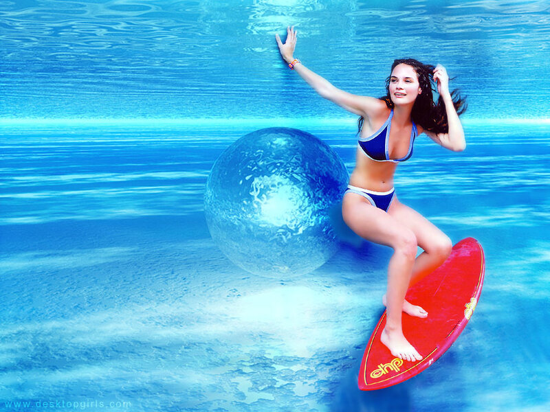 Woman on Surfboard — Blue, Playful