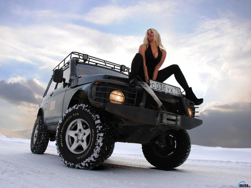 Woman on SUV