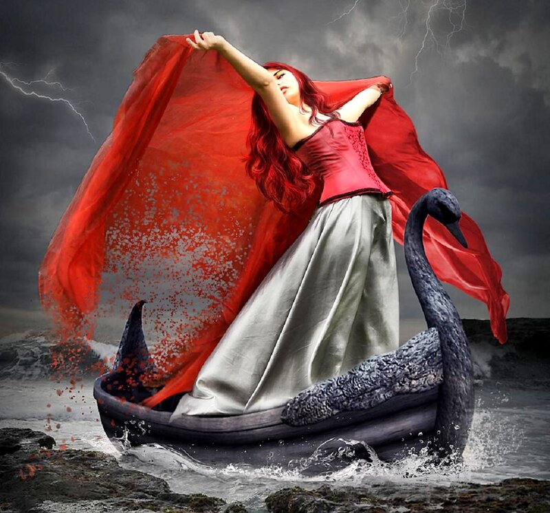 Woman on Swan Boat — Red
