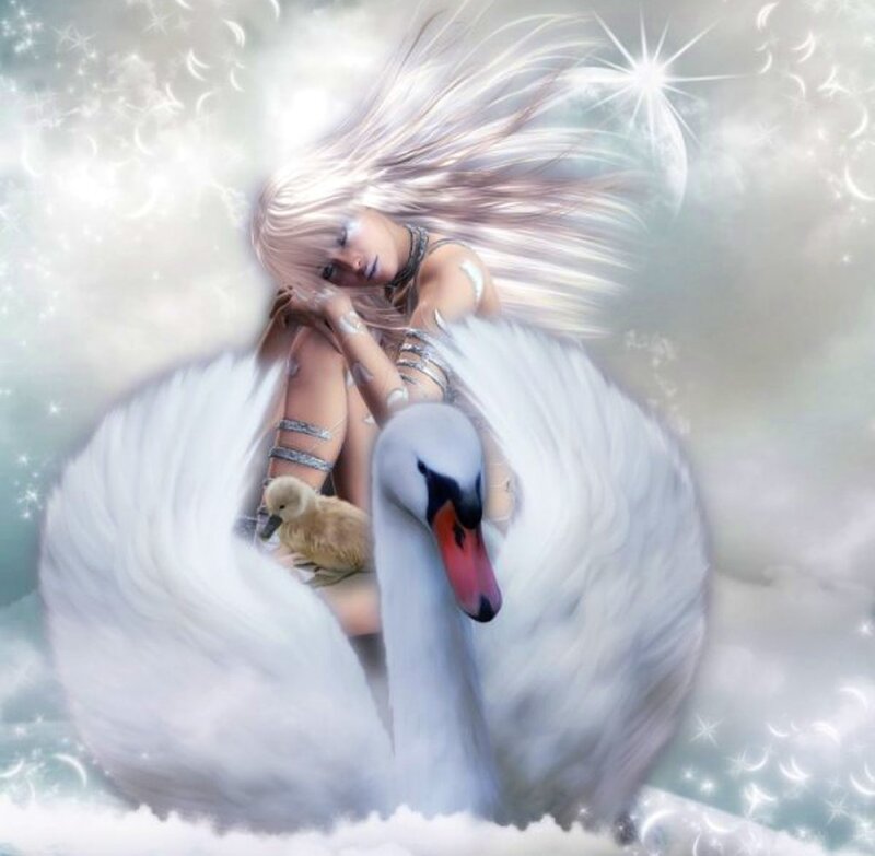 Woman on Swan — White