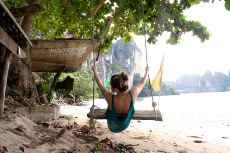 Woman on Swing at Beach — Green