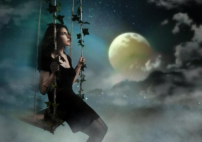 Woman on Swing at Night — Black