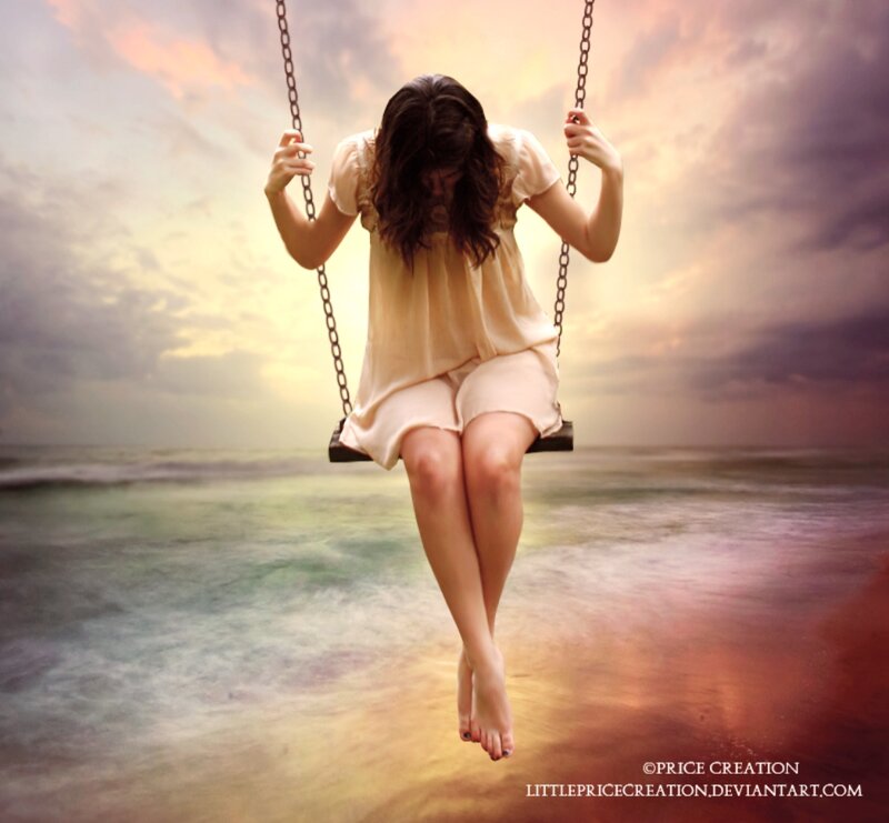 Woman on Swing — Beige, Dramatic