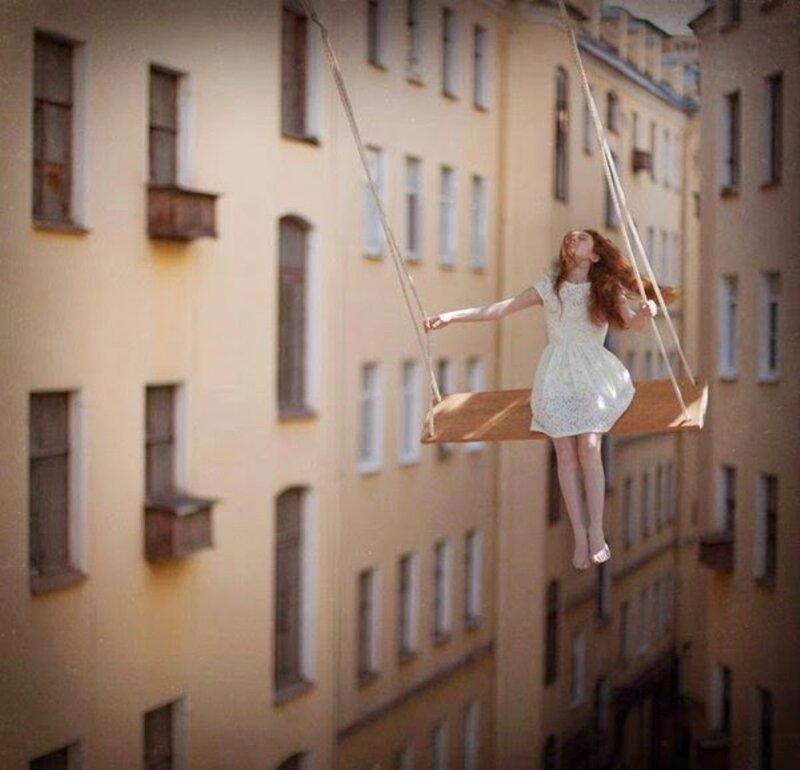 Woman on Swing — Beige, Serene