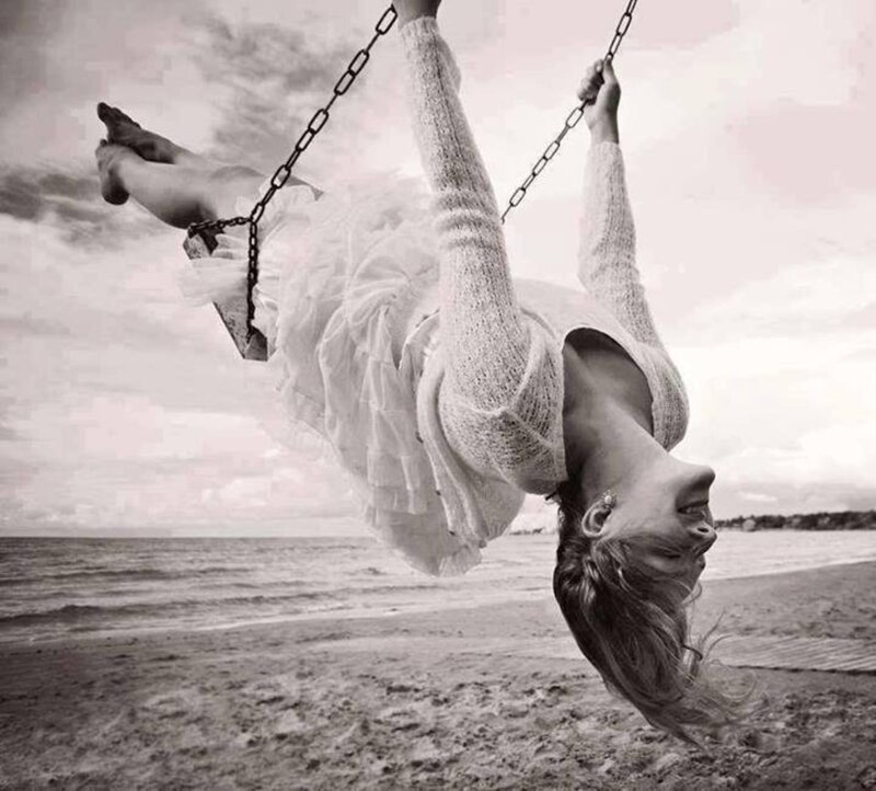 Woman on Swing — Black, Dramatic, Photograph