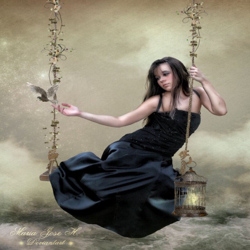 Woman on Swing — Black, Dreamy