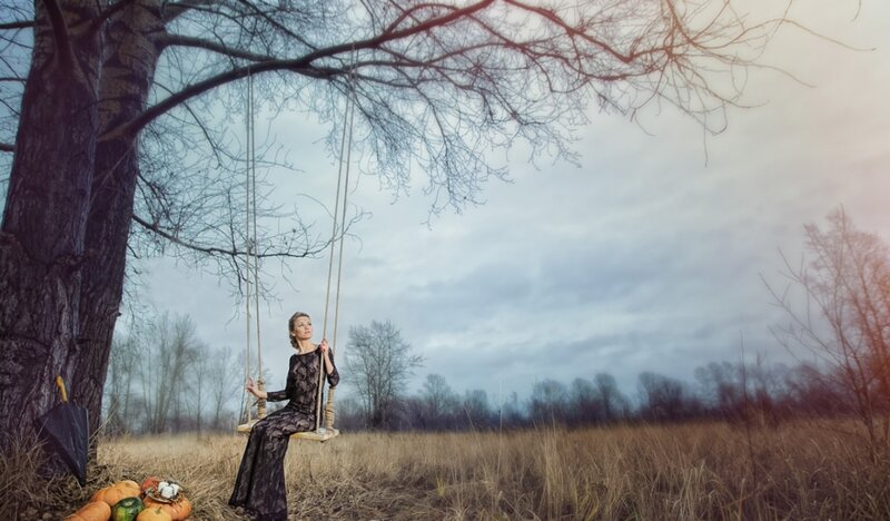 Woman on Swing — Brown, Serene