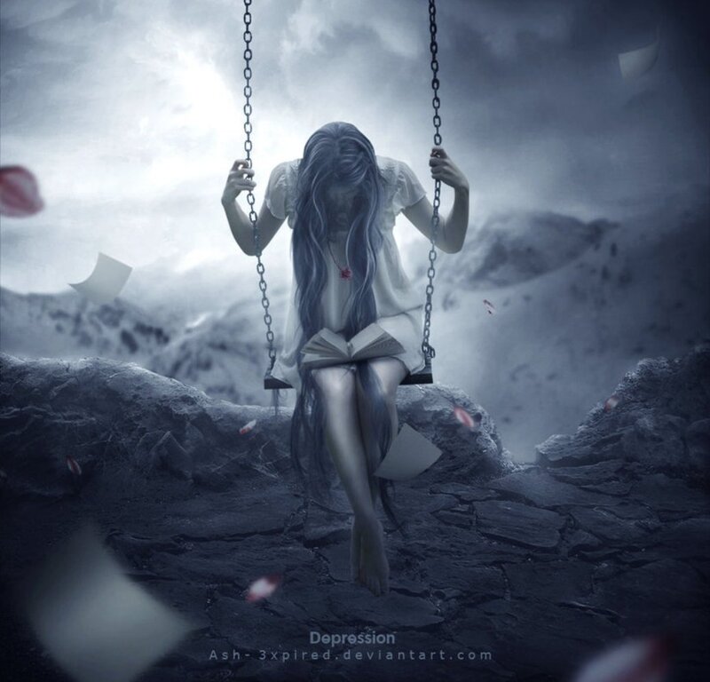 Woman on Swing — Gray, Dramatic, Digital Art, Book