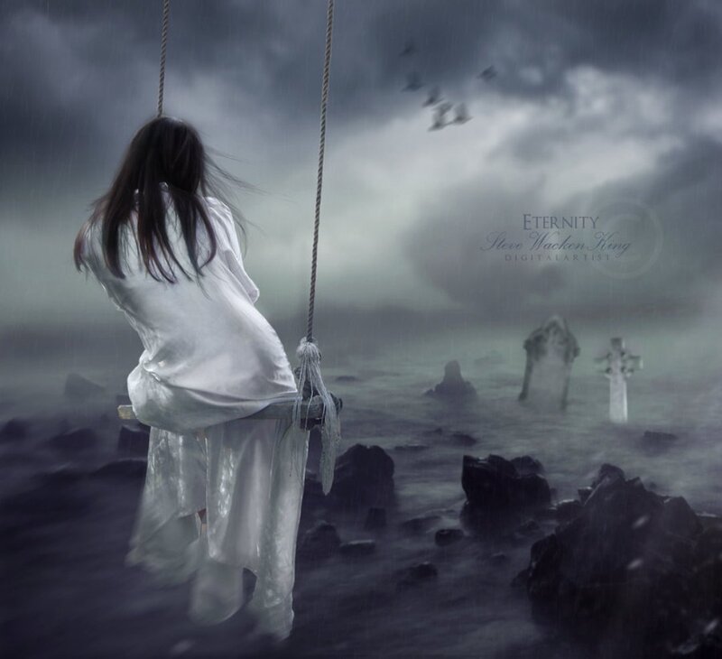 Woman on Swing — Gray, Dramatic