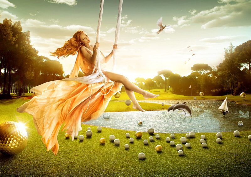 Woman on Swing — Green, Dreamy