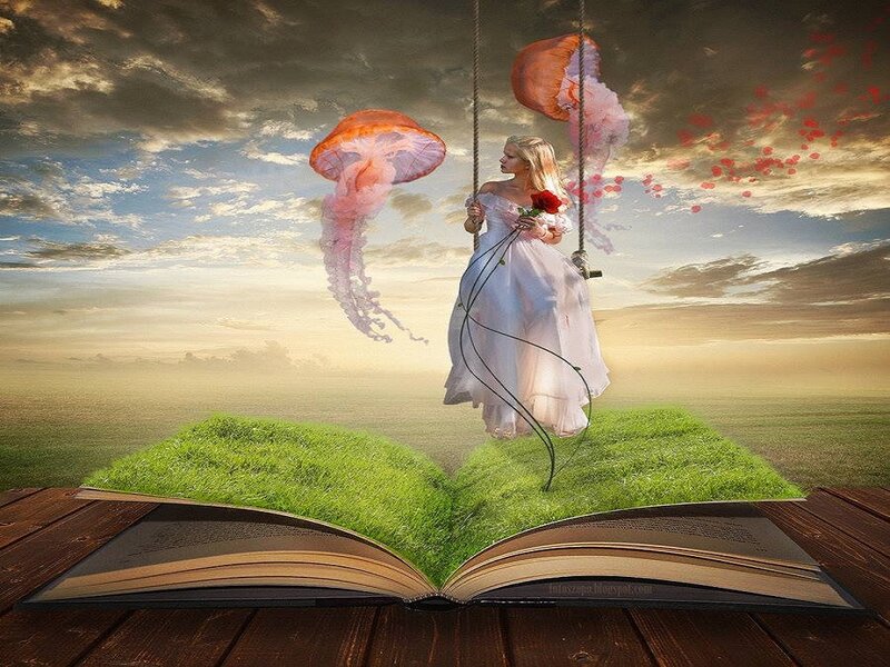 Woman on Swing in Book
