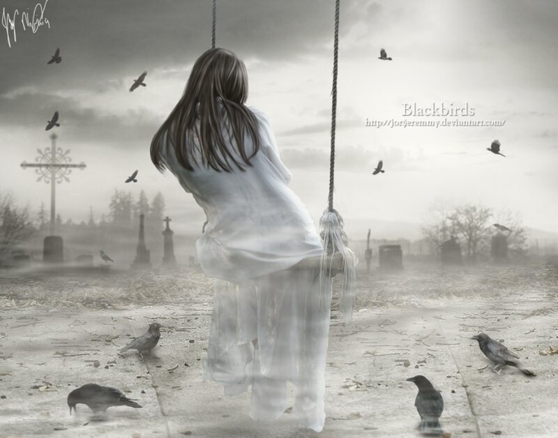 Woman on Swing in Cemetery
