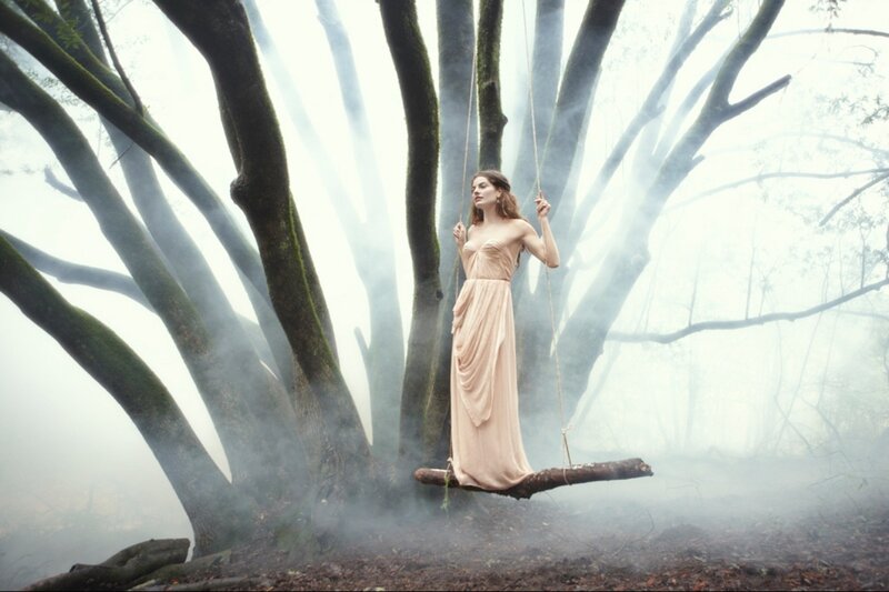 Woman on Swing in Forest — Beige