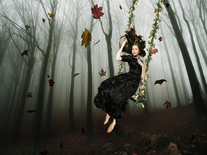 Woman on Swing in Forest — Black