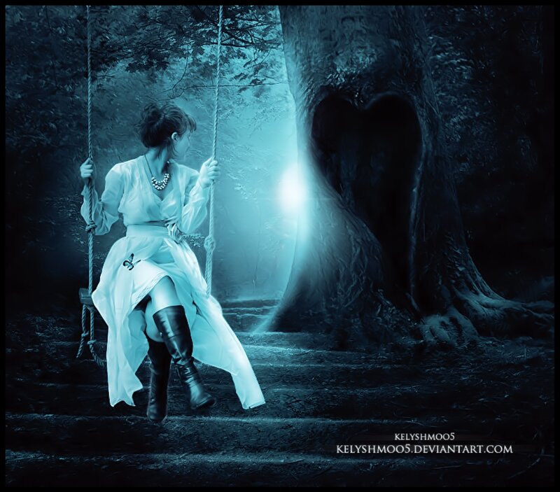 Woman on Swing in Forest — Blue