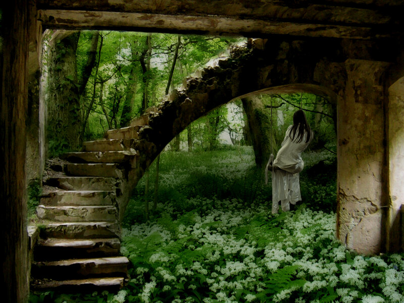Woman on Swing in Forest — Green, Serene