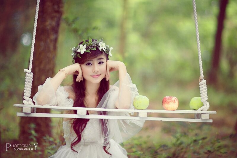 Woman on Swing in Forest — White, Serene, Afternoon, Photograph