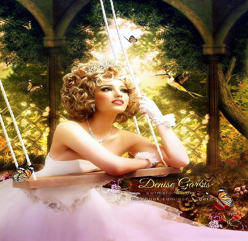 Woman on Swing in Garden — Pink
