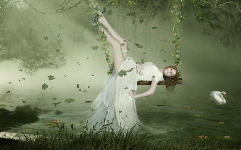 Woman on Swing in Pond