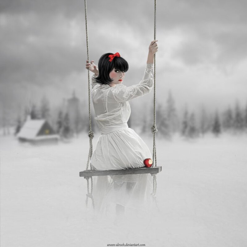 Woman on Swing in Snow