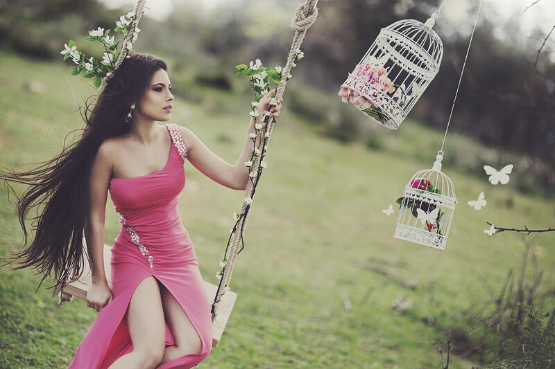 Woman on Swing — Pink, Serene