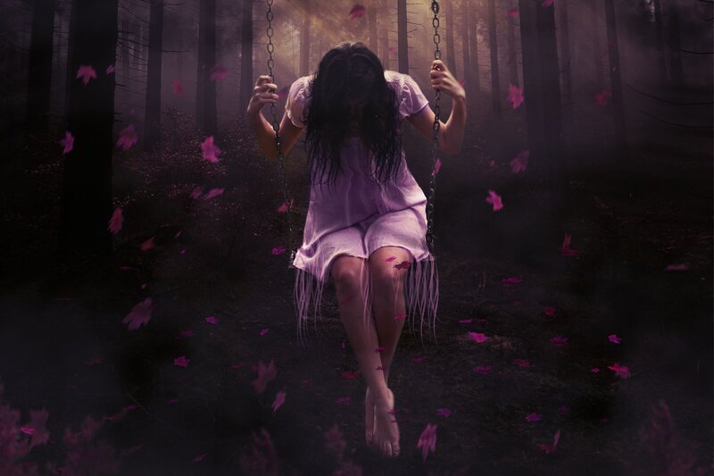 Woman on Swing — Purple, Dark