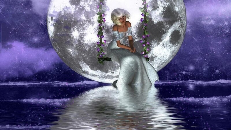 Woman on Swing — Purple, Serene, Night