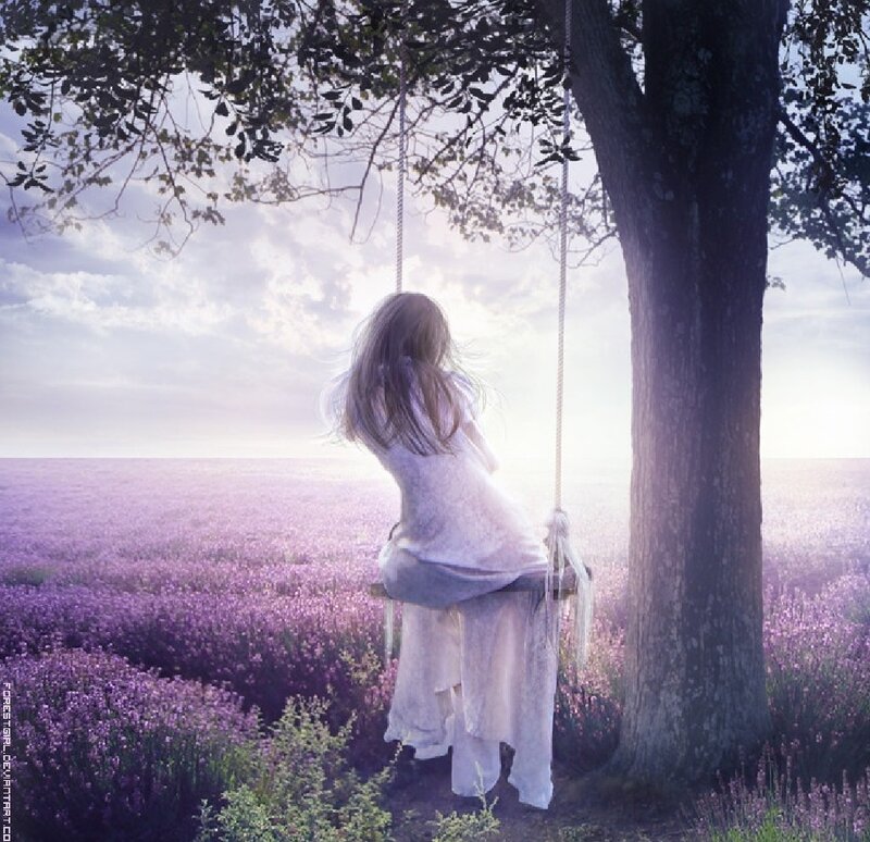 Woman on Swing — Purple, Serene, Sunset