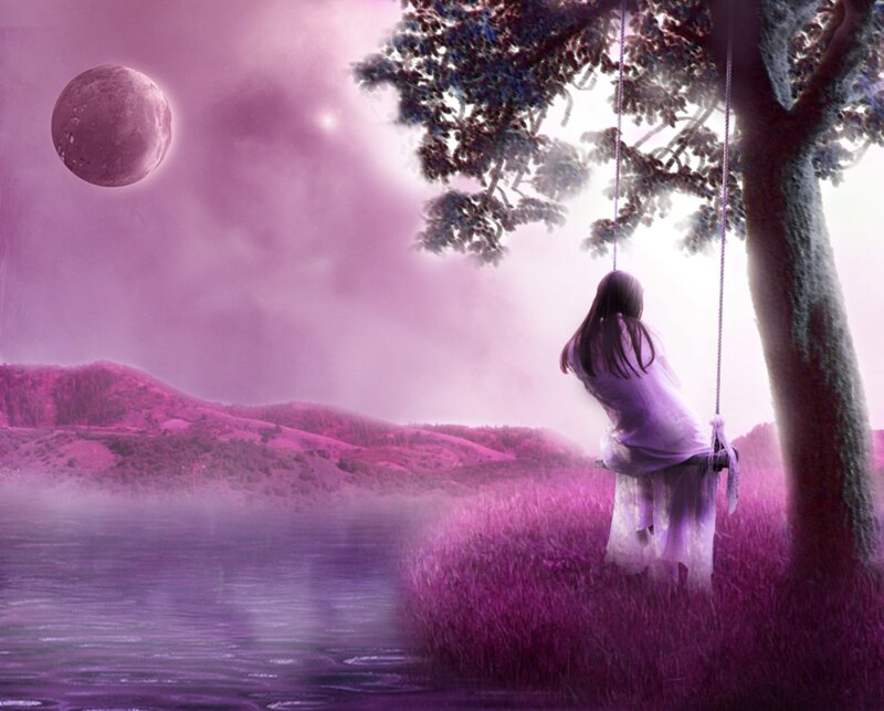 Woman on Swing — Purple, Serene