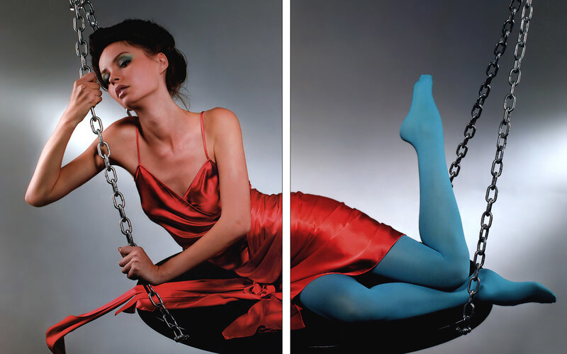 Woman on Swing — Red, Dramatic, Photograph