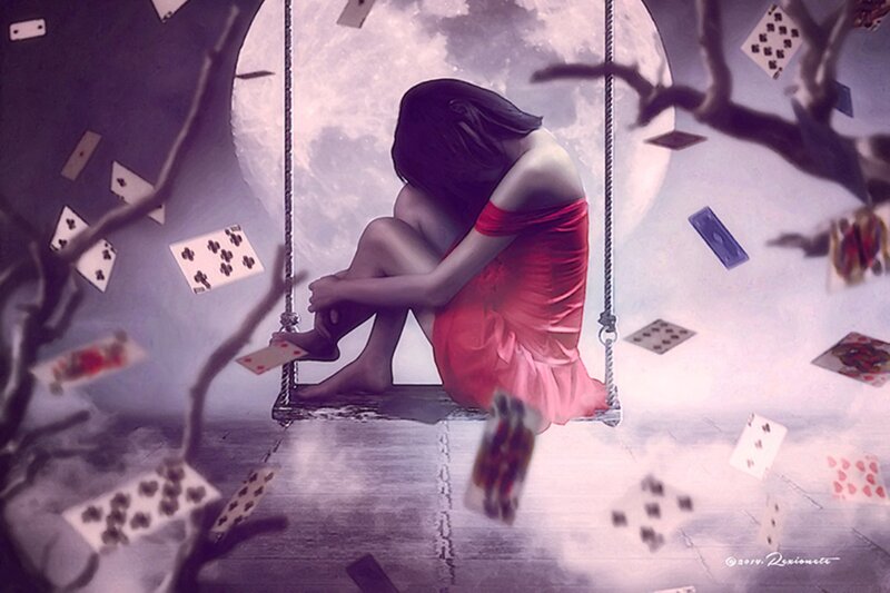 Woman on Swing — Red, Melancholic