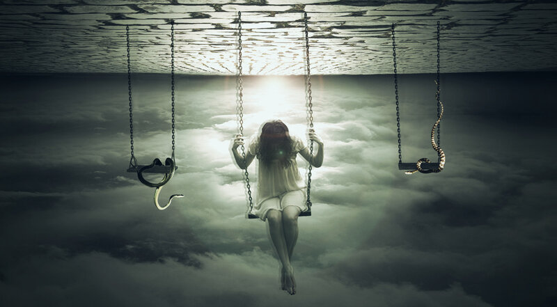 Woman on Swing Underwater — Gray