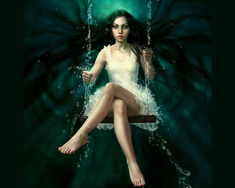 woman on swing underwater