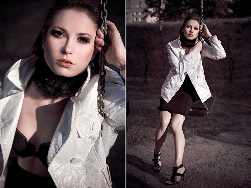 Woman on Swing — White, Dramatic