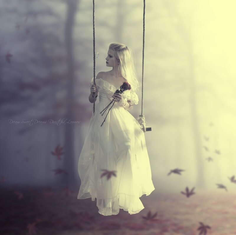 Woman on Swing — White, Dreamy