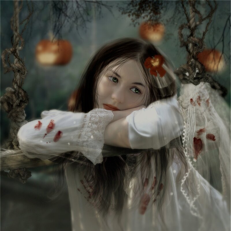 Woman on Swing — White, Haunting