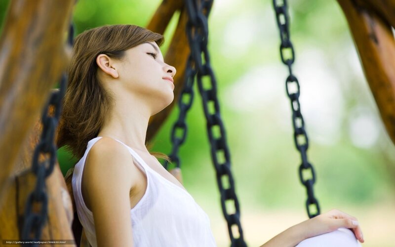 Woman on Swing — White, Serene, Afternoon, Photograph, Chains