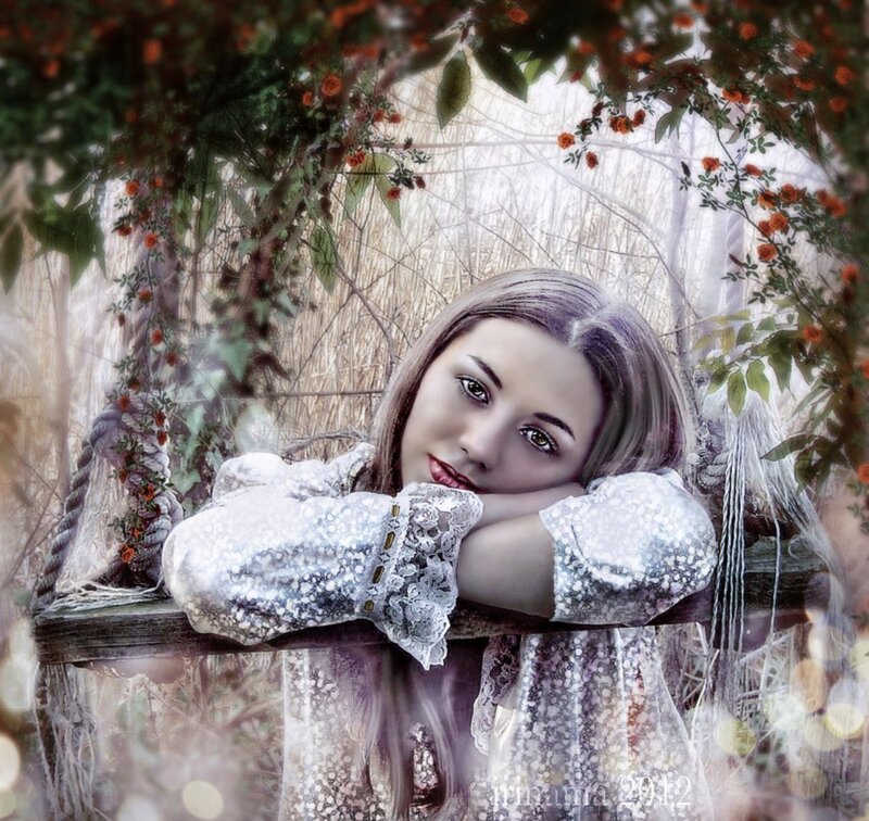 Woman on Swing — White, Serene, Spring