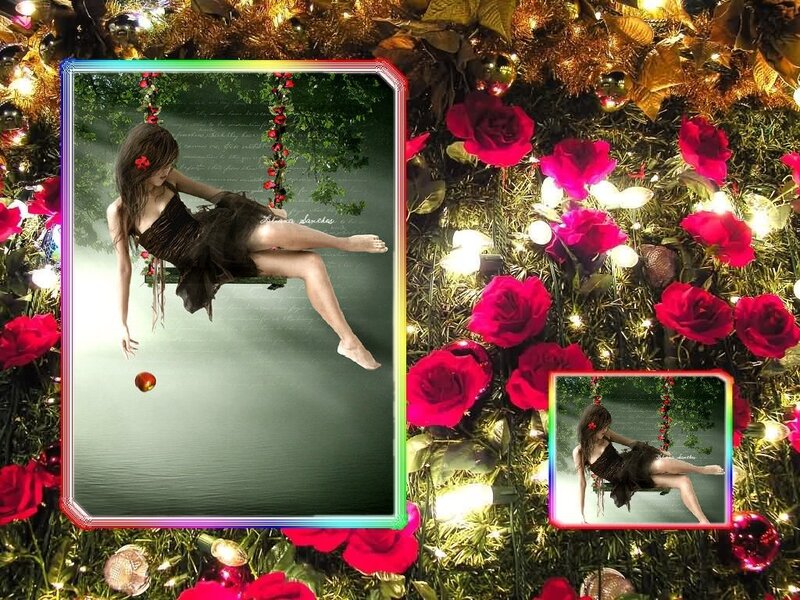 woman on swing with roses